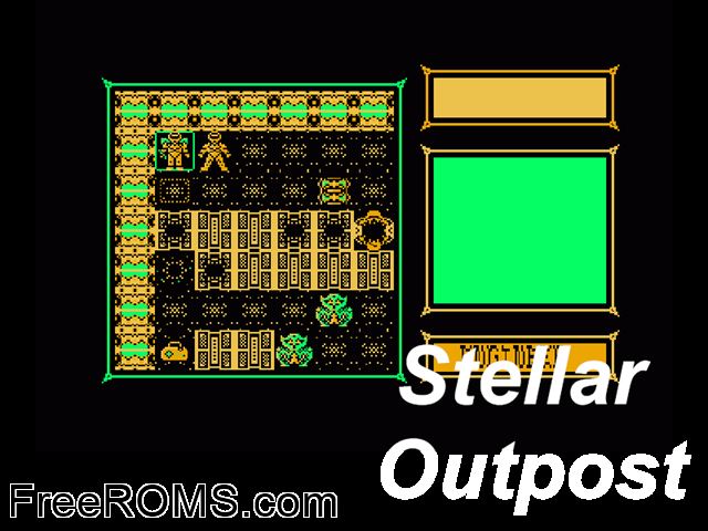 Stellar Outpost (UK) (1993) Amstrad CPC game showing 3D box cover and gameplay screenshot