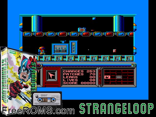 Strangeloop (UK) (1985) Amstrad CPC game showing 3D box cover and gameplay screenshot