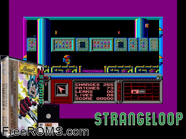 Strangeloop Plus (UK) (1986) Amstrad CPC game showing 3D box cover and gameplay screenshot