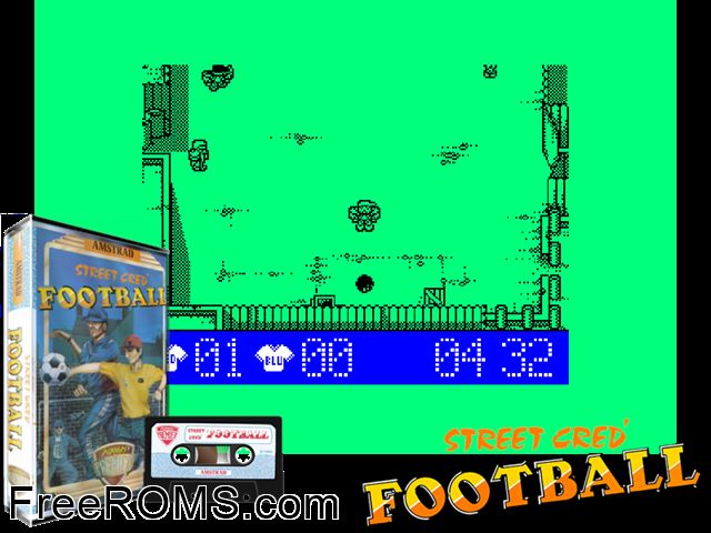 Street Cred Football (UK) (1989) Amstrad CPC game showing 3D box cover and gameplay screenshot
