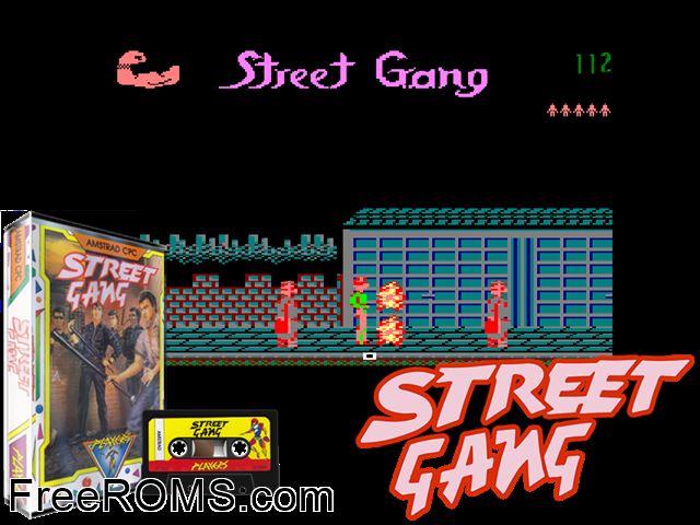 Street Gang (UK) (1988) Amstrad CPC game showing 3D box cover and gameplay screenshot