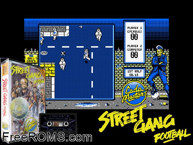 Street Gang Football (UK) (1989) Amstrad CPC game showing 3D box cover and gameplay screenshot