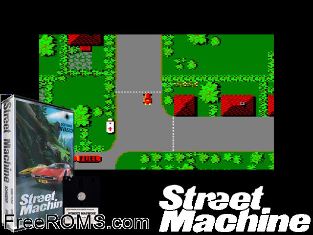 Street Machine (UK) (1987) Amstrad CPC game showing 3D box cover and gameplay screenshot