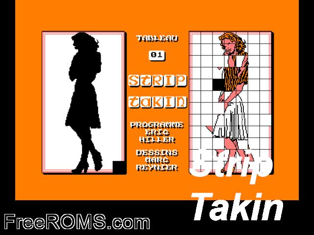 Strip Takin (F) (19xx) Amstrad CPC game showing 3D box cover and gameplay screenshot