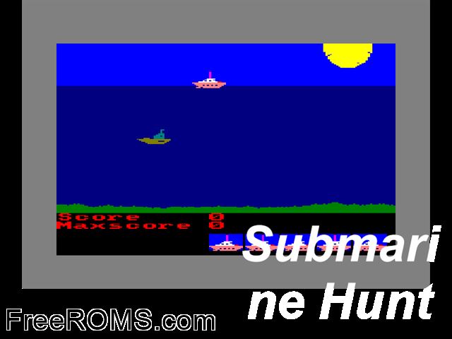 Submarine Hunt (G) (1985) (PD) Amstrad CPC game showing 3D box cover and gameplay screenshot