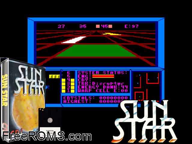 Sun Star (UK) (1987) Amstrad CPC game showing 3D box cover and gameplay screenshot