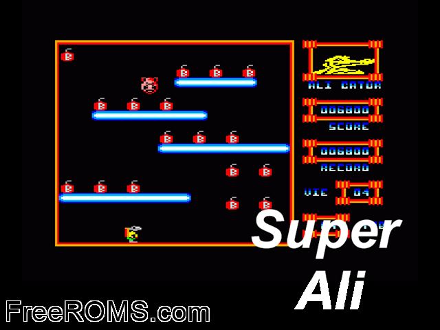 Super Ali (F) (19xx) Amstrad CPC game showing 3D box cover and gameplay screenshot