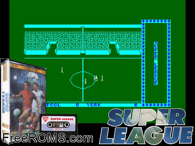 Super League v2.0 (UK) (1989) Amstrad CPC game showing 3D box cover and gameplay screenshot