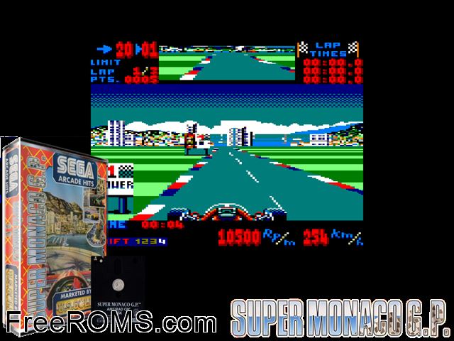 Super Monaco GP (UK) (1991) Amstrad CPC game showing 3D box cover and gameplay screenshot
