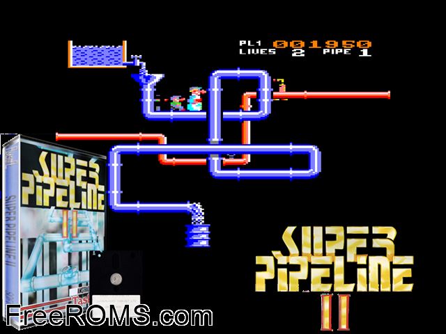 Super Pipeline 2 (UK) (1985) Amstrad CPC game showing 3D box cover and gameplay screenshot