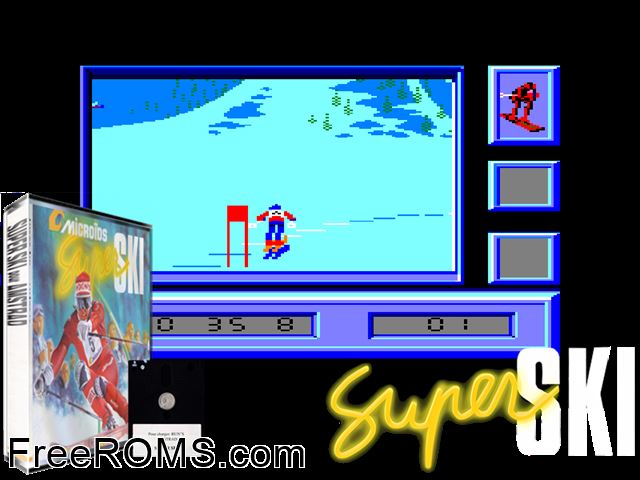 Super Ski (F) (1988) Amstrad CPC game showing 3D box cover and gameplay screenshot