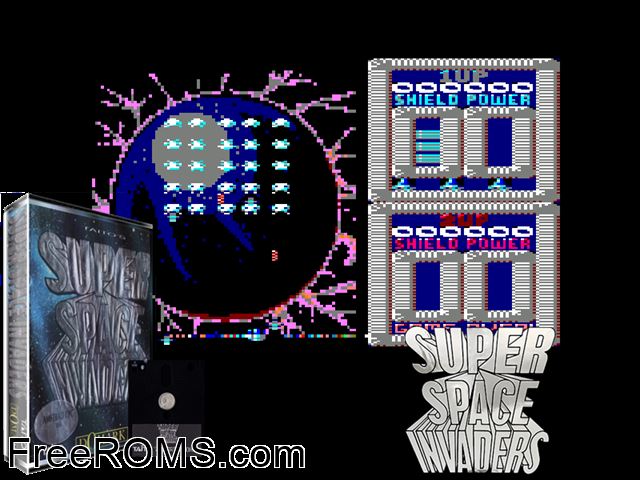 Super Space Invaders (UK) (1991) Amstrad CPC game showing 3D box cover and gameplay screenshot