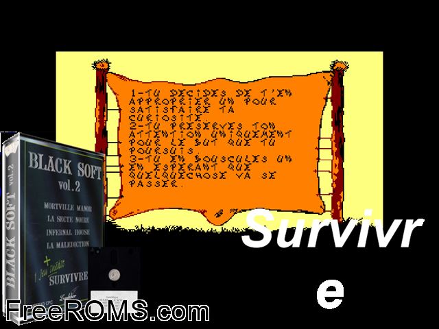 Survivre (F) (1992) (Disk 2 of 2) Amstrad CPC game showing 3D box cover and gameplay screenshot