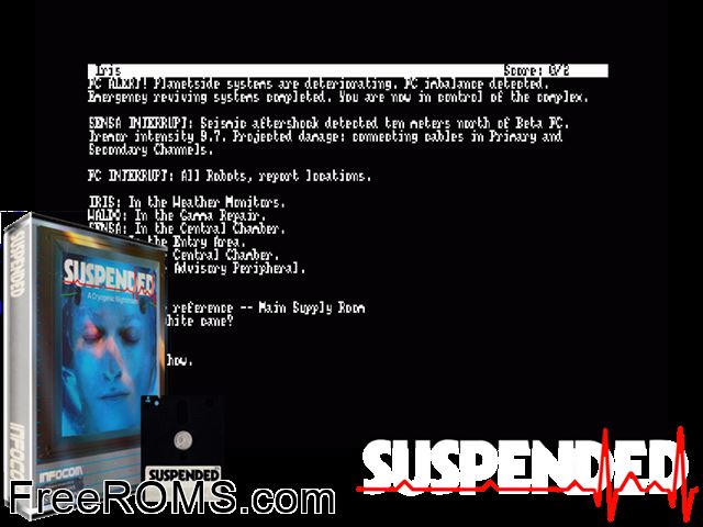 Suspended (UK) (1983) Amstrad CPC game showing 3D box cover and gameplay screenshot
