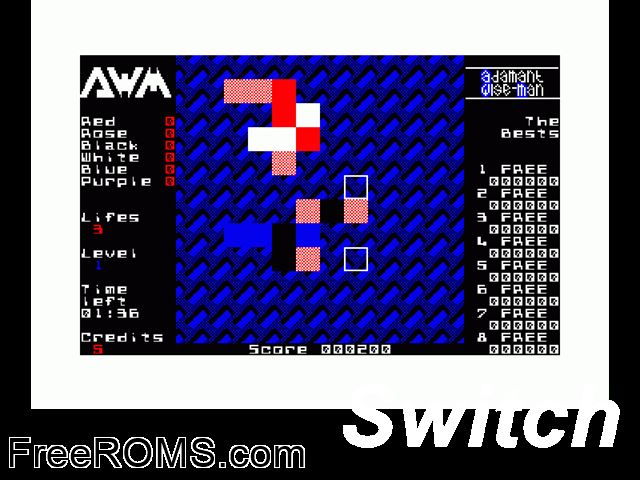 Switch (F) (1993) (PD) Amstrad CPC game showing 3D box cover and gameplay screenshot