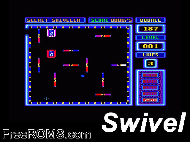 Swivel (UK) (19xx) Amstrad CPC game showing 3D box cover and gameplay screenshot