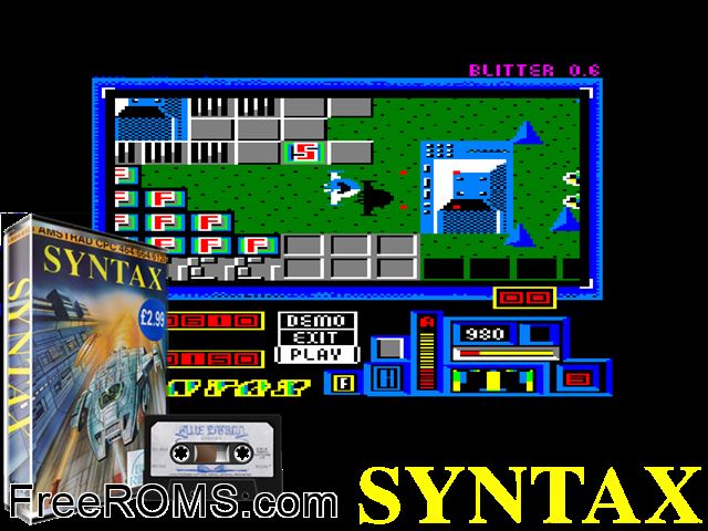 Syntax (UK) (1988) Amstrad CPC game showing 3D box cover and gameplay screenshot