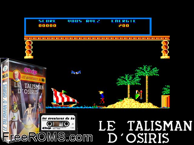 Talisman D'osiris, Le (F) (1987) Amstrad CPC game showing 3D box cover and gameplay screenshot