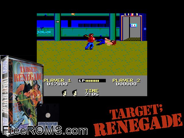 Target Renegade (UK) (1988) Amstrad CPC game showing 3D box cover and gameplay screenshot