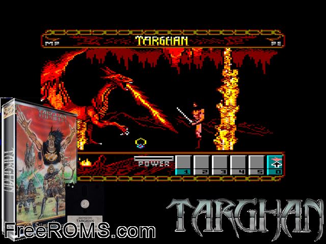 Targhan (UK) (1990) (Disk 1 of 2) Amstrad CPC game showing 3D box cover and gameplay screenshot