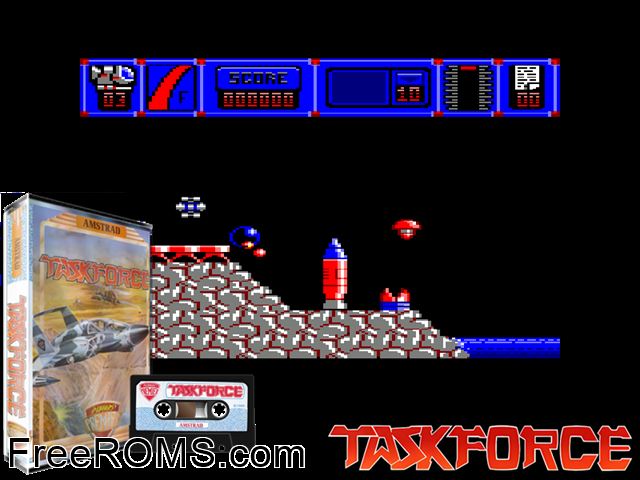 Task Force (UK) (1989) Amstrad CPC game showing 3D box cover and gameplay screenshot
