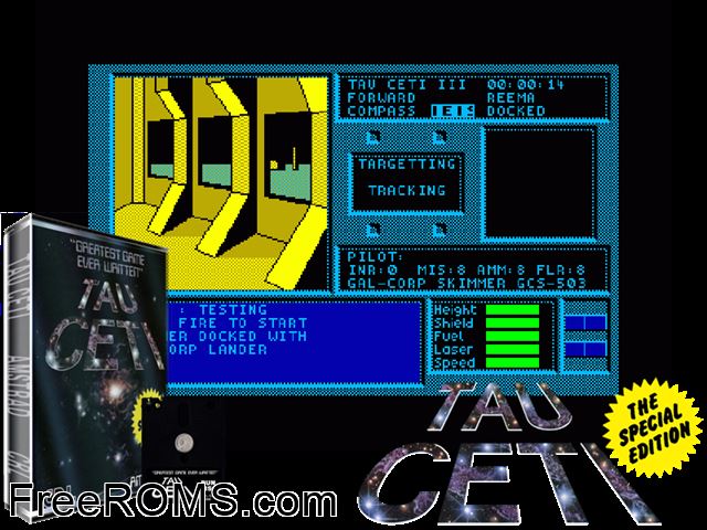 Tau Ceti Special Edition (UK) (1986) Amstrad CPC game showing 3D box cover and gameplay screenshot