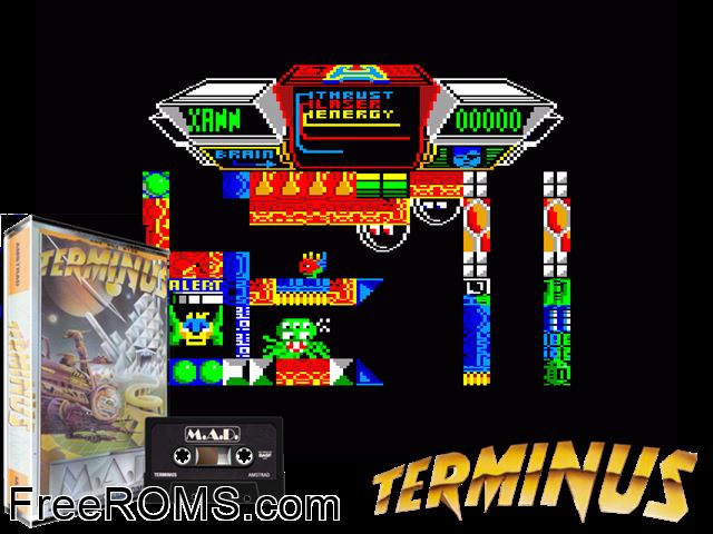 Terminus (UK) (1986) Amstrad CPC game showing 3D box cover and gameplay screenshot