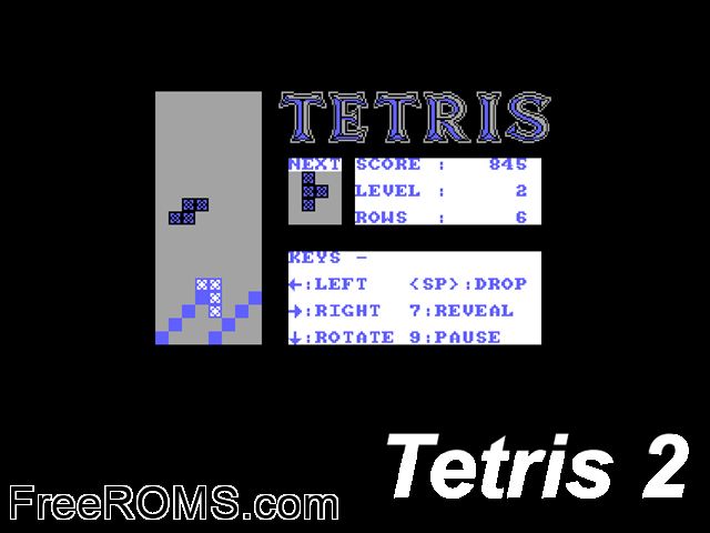 Tetris 2 (UK) (19xx) Amstrad CPC game showing 3D box cover and gameplay screenshot