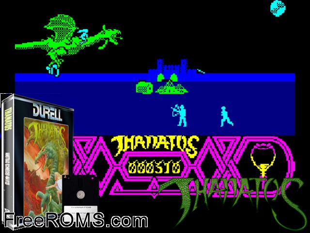 Thanatos (UK) (1986) Amstrad CPC game showing 3D box cover and gameplay screenshot