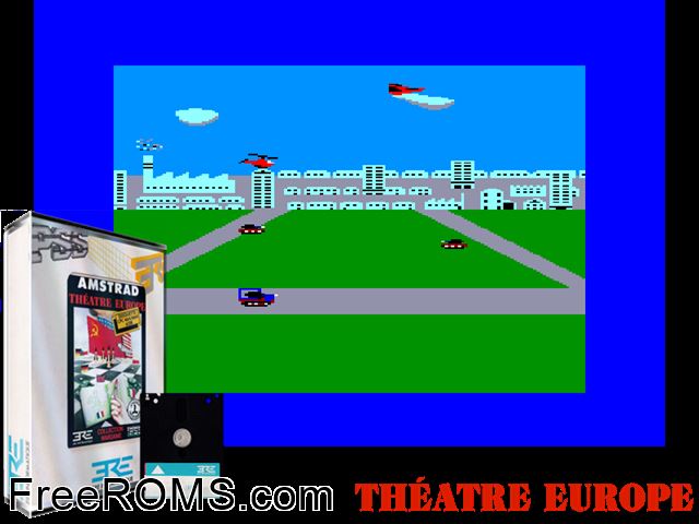 Theatre Europe (UK) (1985) Amstrad CPC game showing 3D box cover and gameplay screenshot