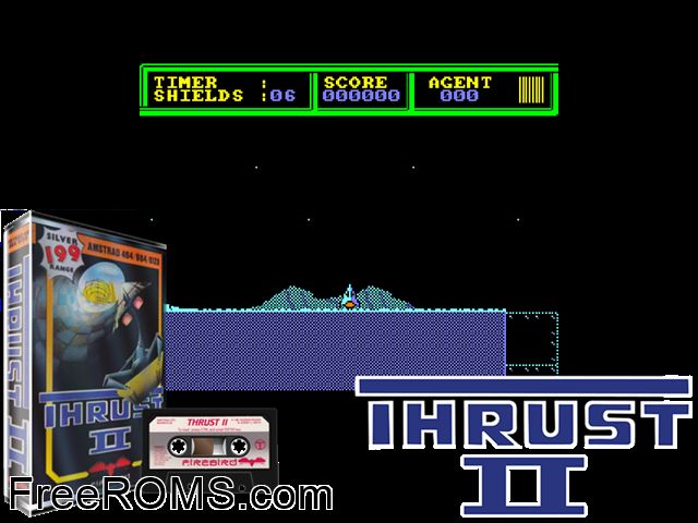 Thrust 2 (UK) (1986) Amstrad CPC game showing 3D box cover and gameplay screenshot