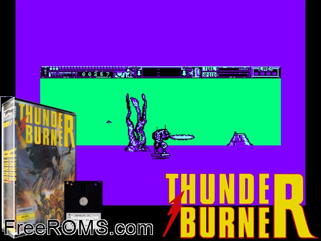 Thunder Burner (UK) (1991) Amstrad CPC game showing 3D box cover and gameplay screenshot