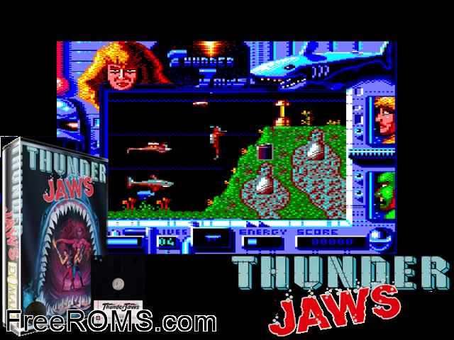 Thunder Jaws (UK) (1991) Amstrad CPC game showing 3D box cover and gameplay screenshot