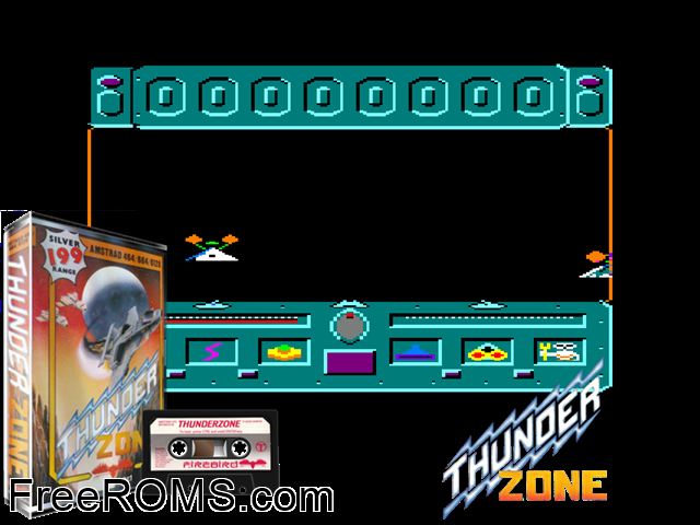 Thunder Zone (UK) (1988) Amstrad CPC game showing 3D box cover and gameplay screenshot