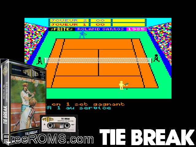 Tie Break (F) (1985) Amstrad CPC game showing 3D box cover and gameplay screenshot