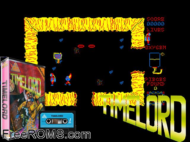 Timelord (UK) (1985) Amstrad CPC game showing 3D box cover and gameplay screenshot