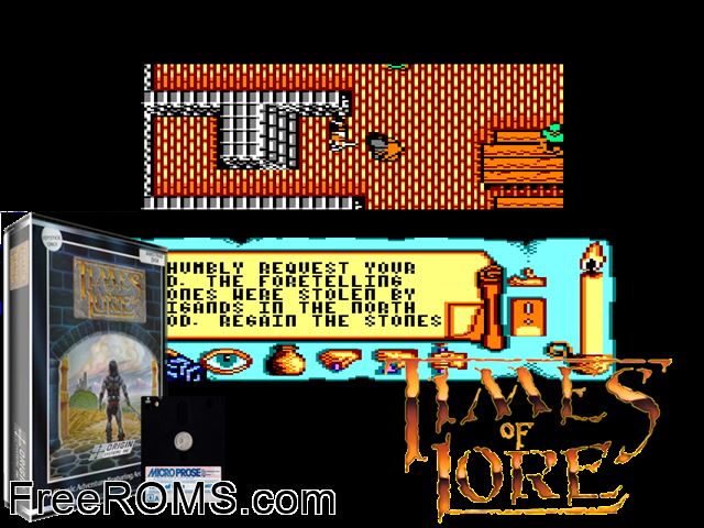 Times of Lore (UK) (1988) (Disk 1 of 2) Amstrad CPC game showing 3D box cover and gameplay screenshot