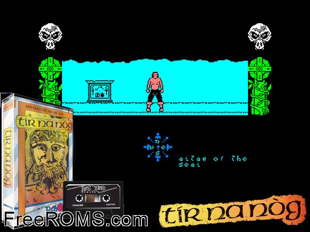 Tir Na Nog (UK) (1986) Amstrad CPC game showing 3D box cover and gameplay screenshot