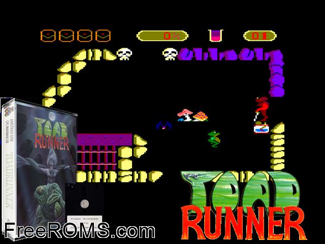 Toad Runner (UK) (1986) Amstrad CPC game showing 3D box cover and gameplay screenshot