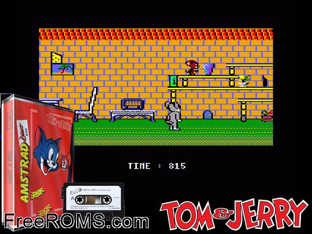 Tom and Jerry (UK) (1989) Amstrad CPC game showing 3D box cover and gameplay screenshot