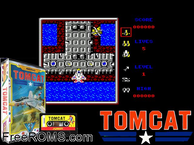 Tomcat 1.1 (UK) (1985) Amstrad CPC game showing 3D box cover and gameplay screenshot
