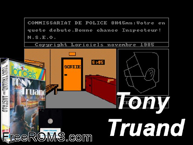 Tony Truand (F) (1986) Amstrad CPC game showing 3D box cover and gameplay screenshot