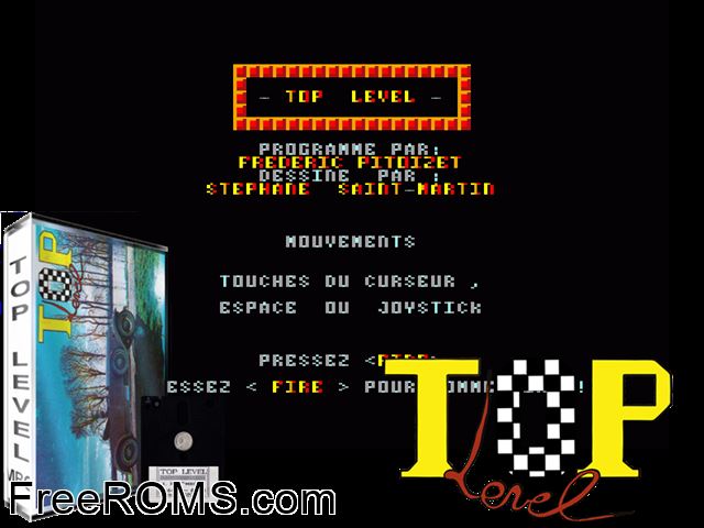 Top Level (F) (1988) Amstrad CPC game showing 3D box cover and gameplay screenshot