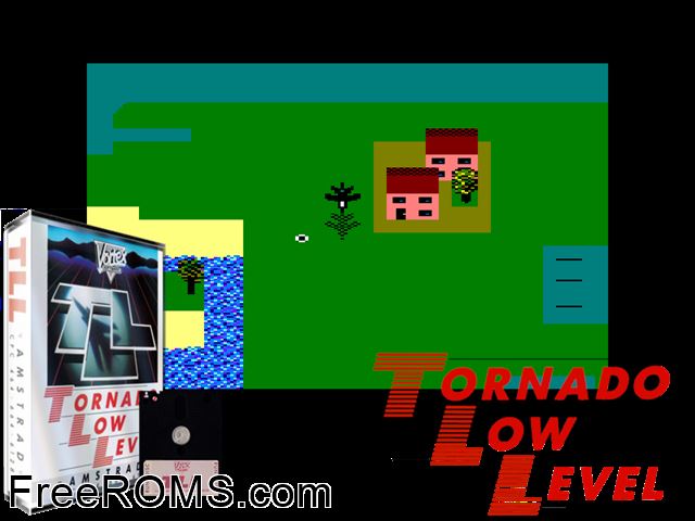 Tornado Low Level (UK) (1985) Amstrad CPC game showing 3D box cover and gameplay screenshot