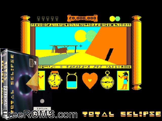 Total Eclipse (UK) (1988) Amstrad CPC game showing 3D box cover and gameplay screenshot