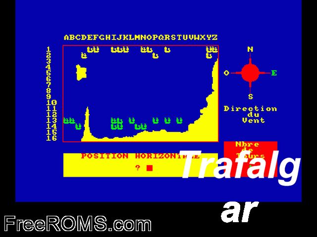 Trafalgar (F) (1985) Amstrad CPC game showing 3D box cover and gameplay screenshot