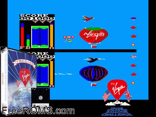 Trans-Atlantic Balloon Challenge (UK) (1987) Amstrad CPC game showing 3D box cover and gameplay screenshot