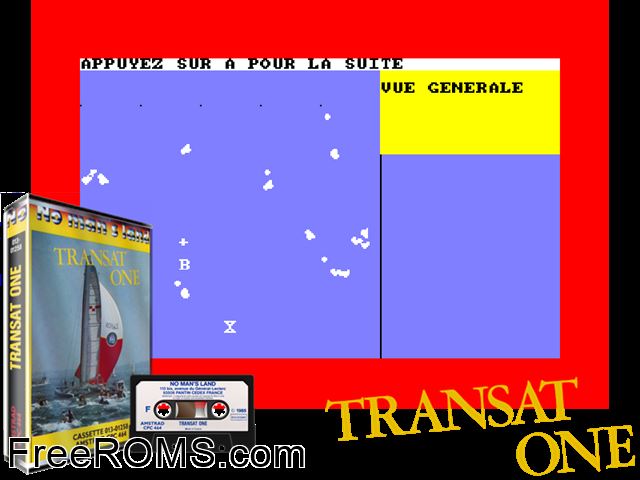 Transat One (F) (1985) Amstrad CPC game showing 3D box cover and gameplay screenshot