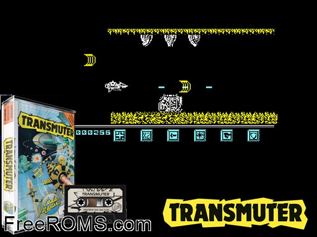Trans Muter (UK) (1987) Amstrad CPC game showing 3D box cover and gameplay screenshot