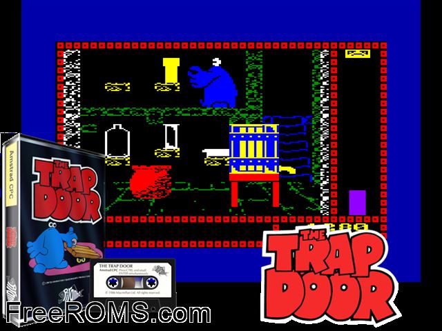 Trapdoor, The (UK) (1986) Amstrad CPC game showing 3D box cover and gameplay screenshot